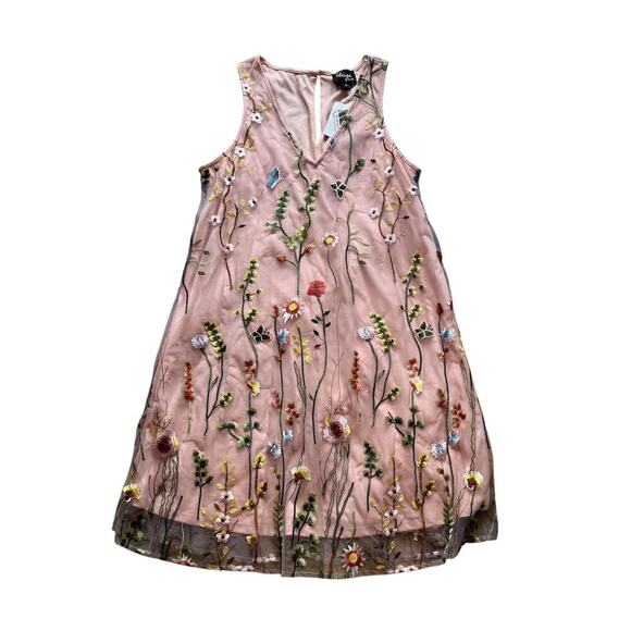 NWT Pink Shift Dress with Floral Overlay Women's Size Small - Picture 1 of 5